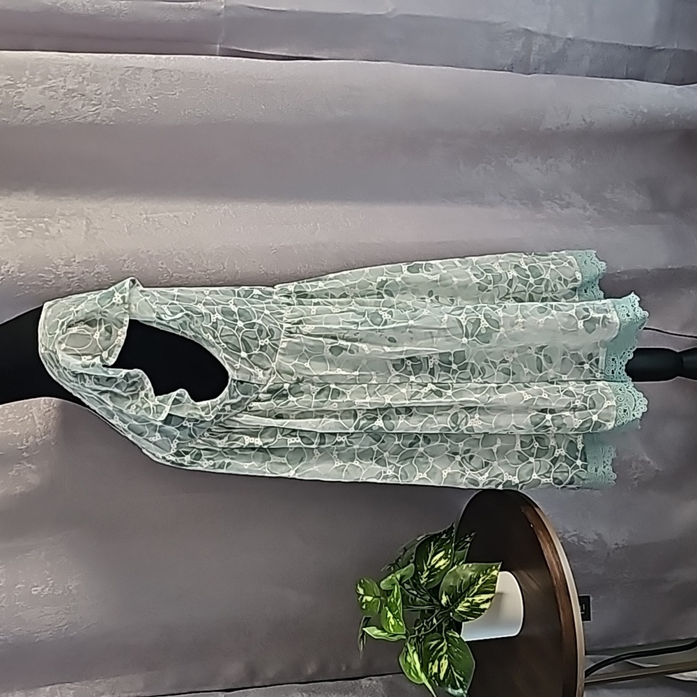 Mint Floral Lace-Trim V-Neck Dress - Picture 3 of 5